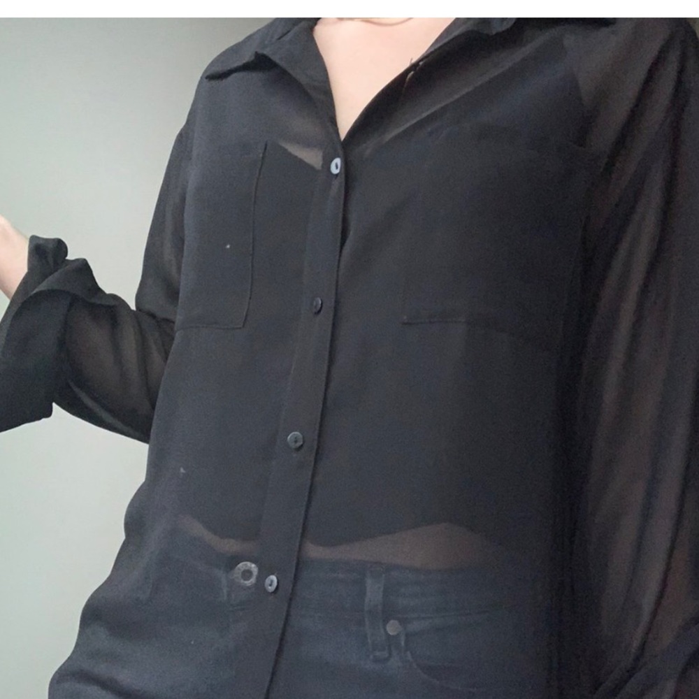 Black See Thru Button Down Blouse - image 3